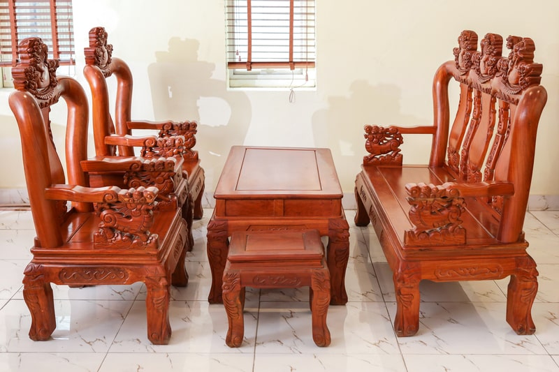 bộ bàn ghế gỗ hương tay 14