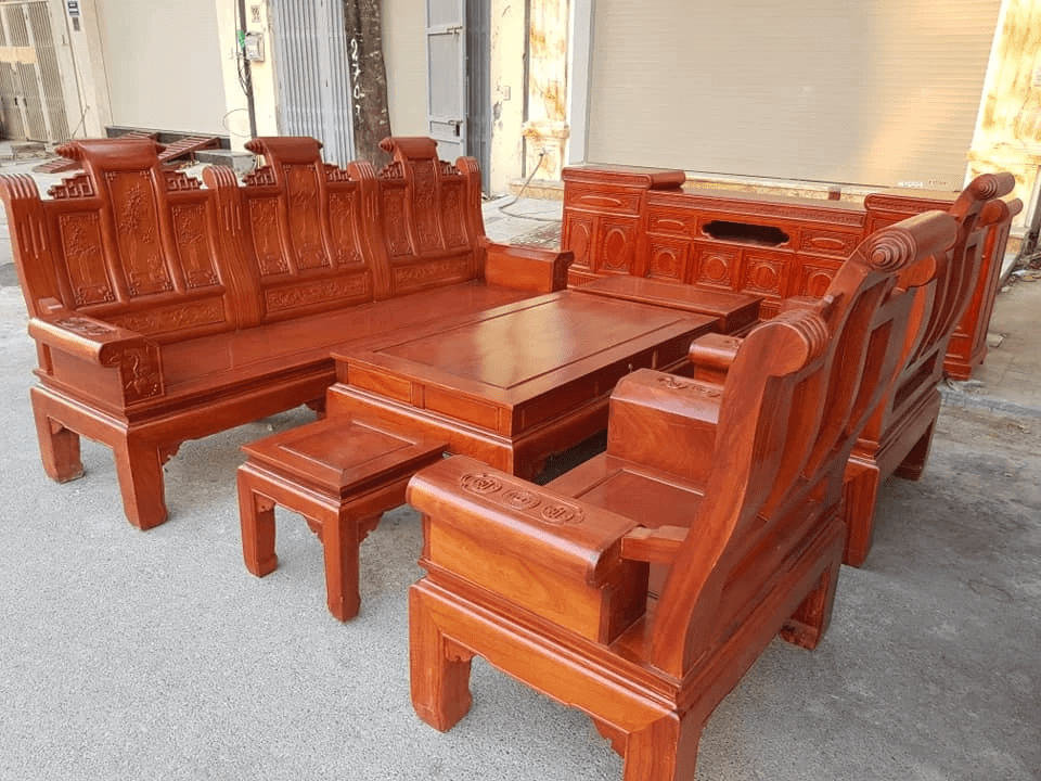 bàn ghế sofa gỗ hương đá âu á tay hộp