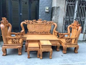 bộ bàn ghế gỗ gõ đỏ tay 12 6 món