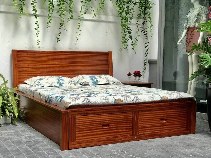 Mẫu giường gỗ có ngăn kéo 2 cánh