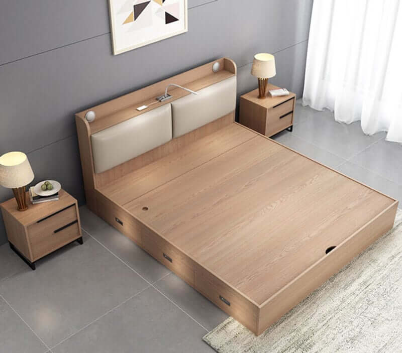 Mẫu giường gỗ có ngăn kéo 3 cánh