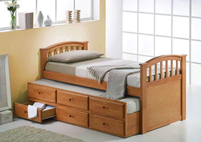 Mẫu giường gỗ có ngăn kéo 6 cánh