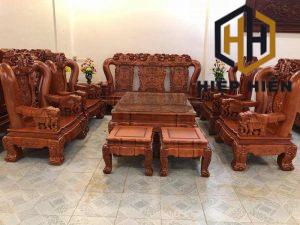 bộ bàn ghế gỗ gõ đỏ tay 16 nguyên khối
