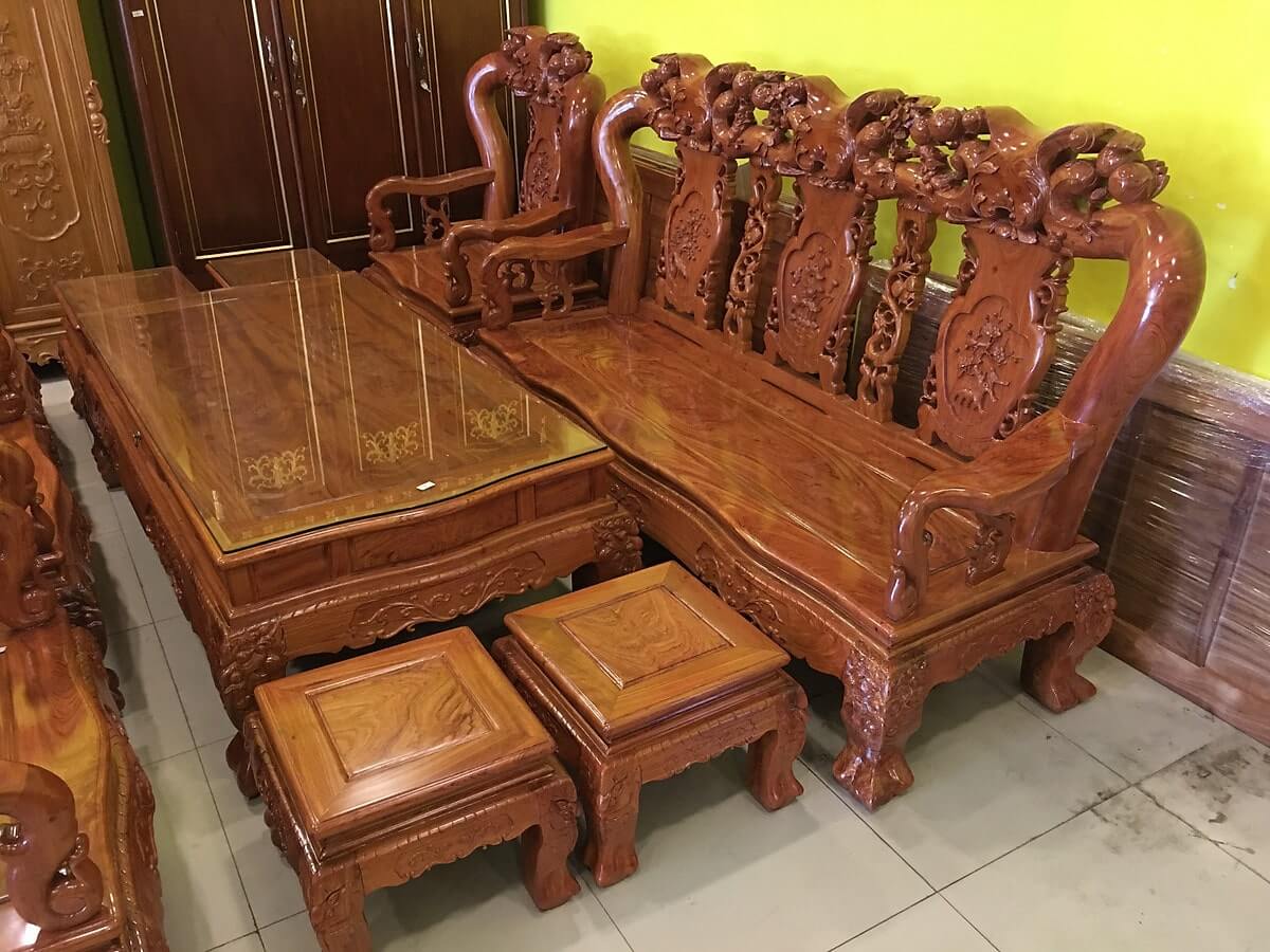 bộ bàn ghế gỗ hương đá tay 10