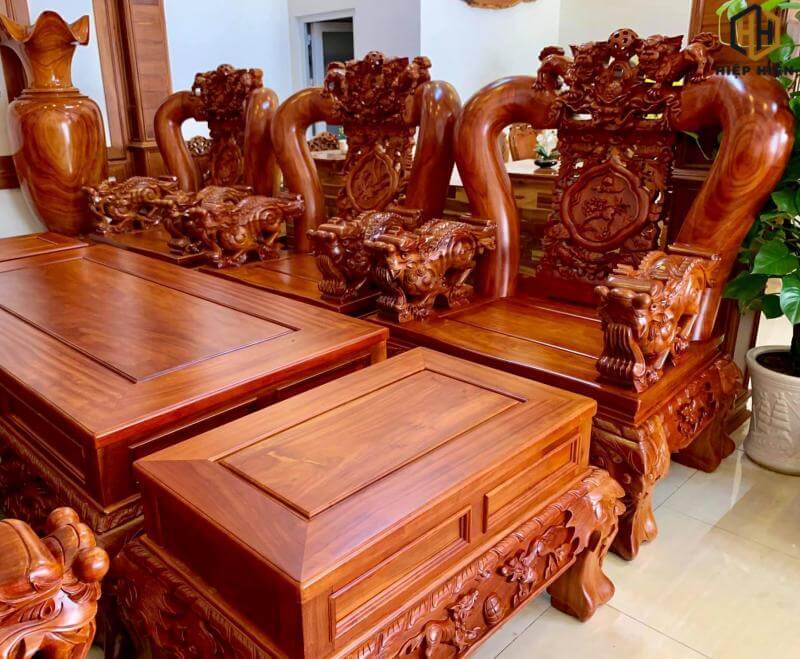 bàn ghế gỗ hương kích thước tay 16