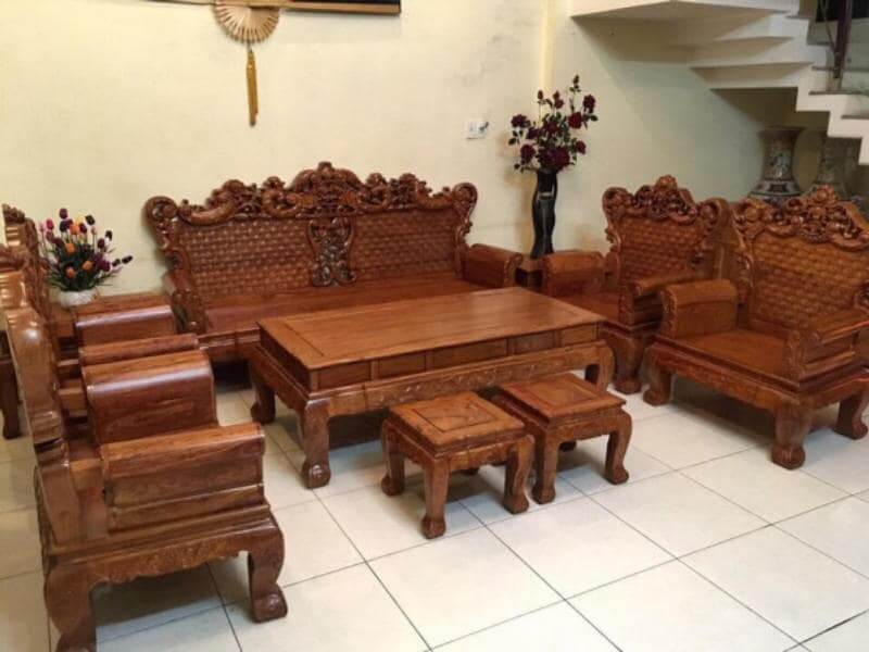 bộ bàn ghế gỗ hương tay 12 8 món