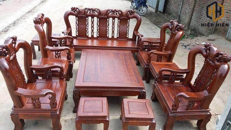 bộ bàn ghế gỗ hương tay 12 10 món