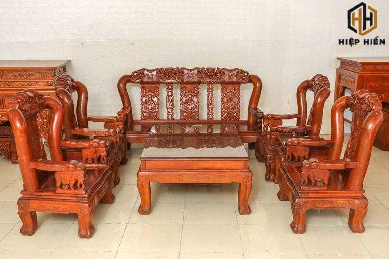 sofa góc gỗ hương đỏ nguyên khối