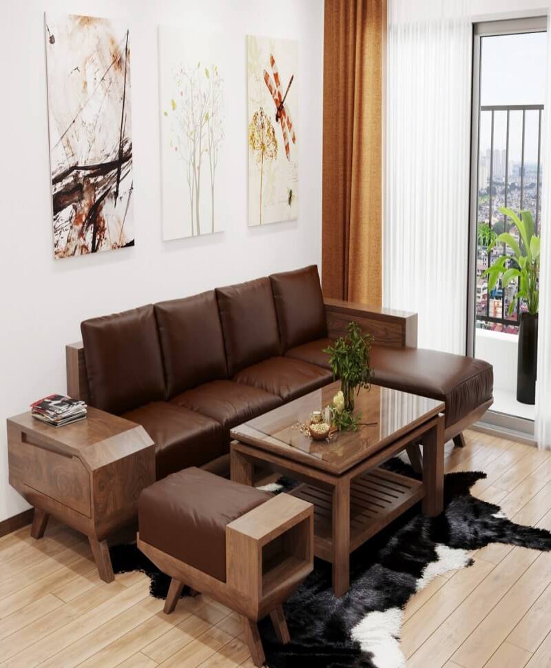 kích thước bộ bàn ghế gỗ phòng khách