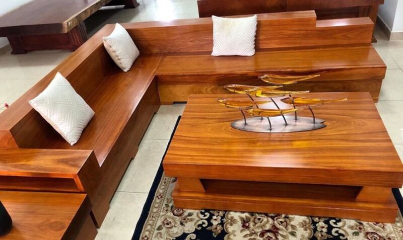 sofa gỗ chữ L nguyên khối