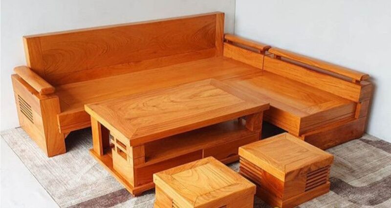 sofa gỗ chữ L nguyên khối