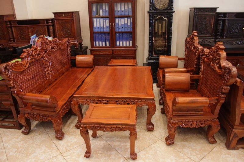 sofa gỗ chữ L nguyên khối