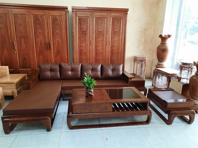 Bàn ghế gỗ chữ L phòng khách