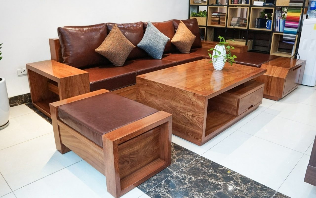 Bàn ghế gỗ phòng khách chữ l