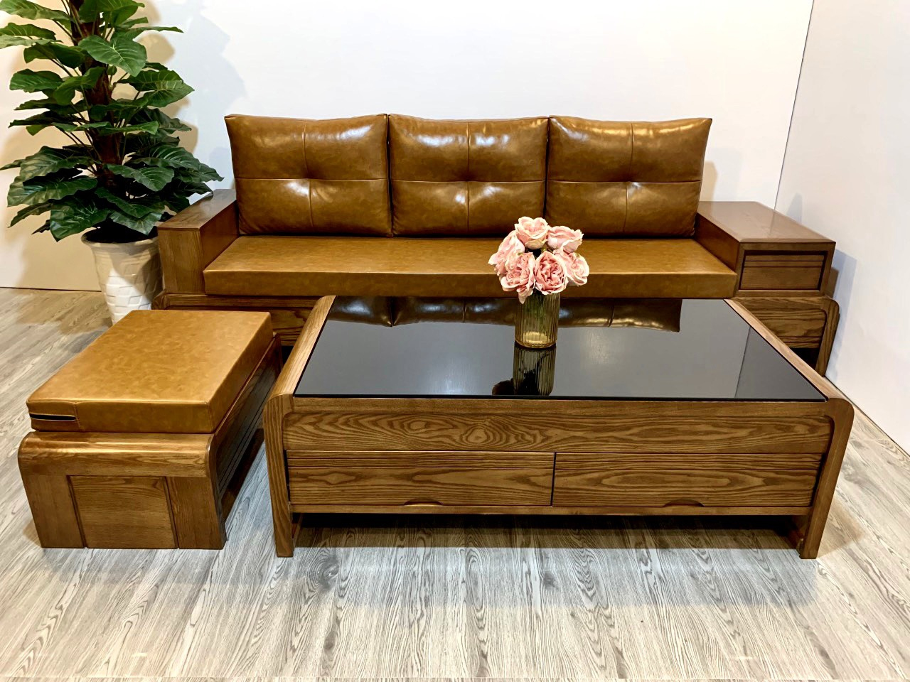 Bàn ghế gỗ phòng khách chữ l