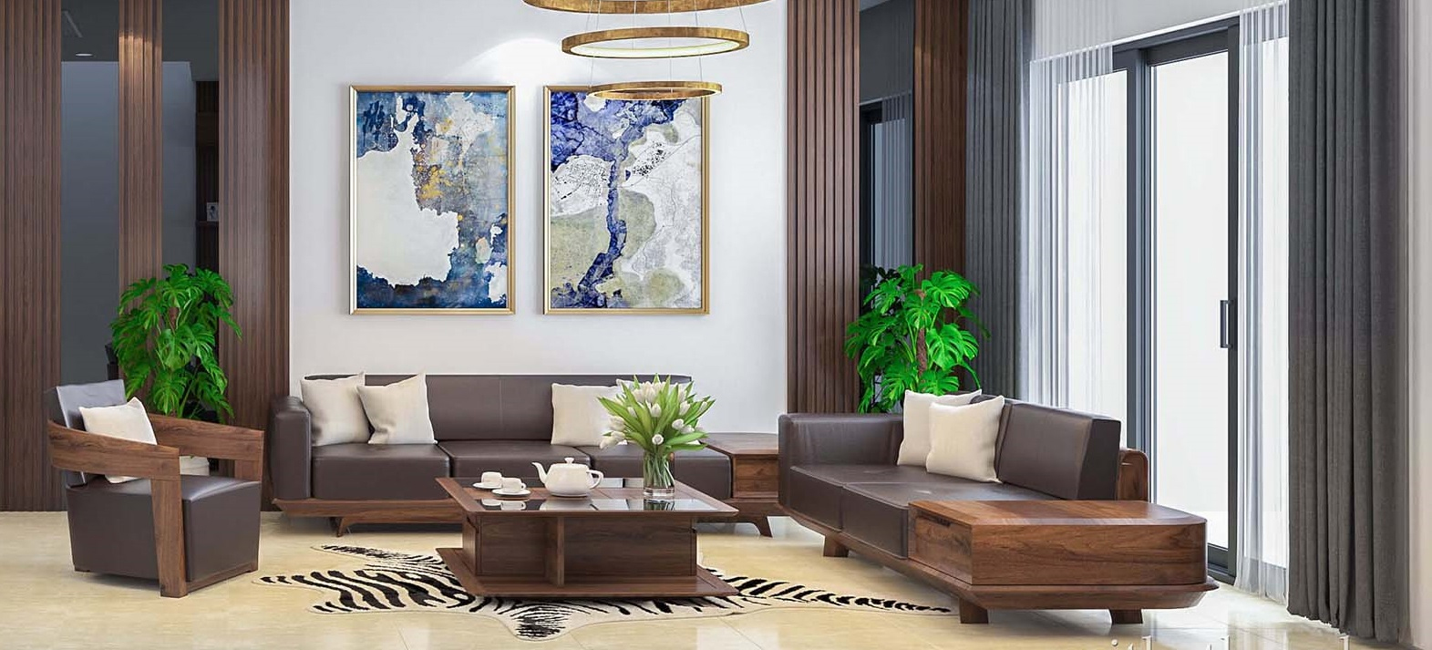 Sắp xếp bàn ghế gỗ phòng khách tiêu chuẩn