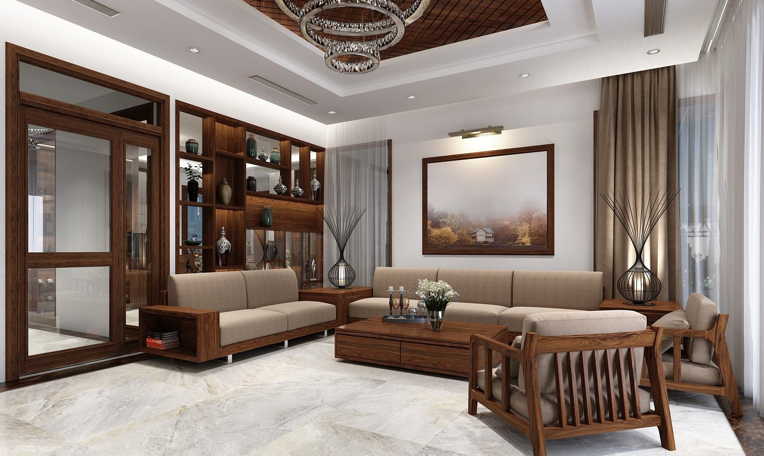 Cách sắp xếp bàn ghế gỗ phòng khách