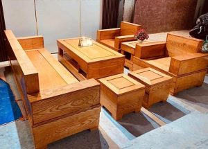 bàn ghế gỗ phòng khách nguyên khối