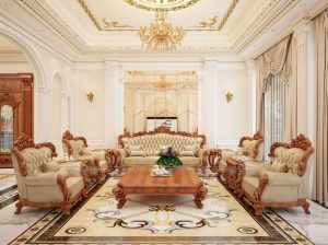 bàn ghế gỗ phòng khách tân cổ điển