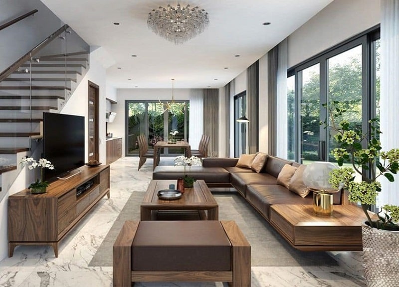 bàn ghế gỗ phòng khách chung cư nhỏ