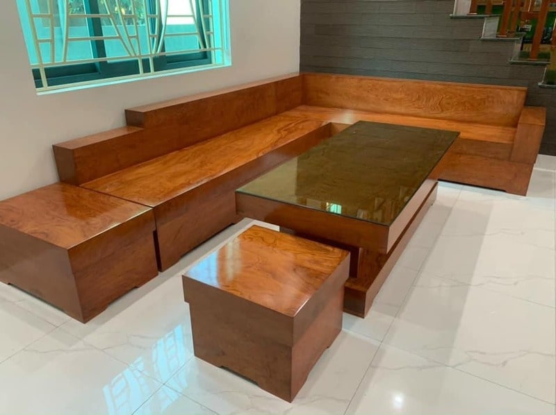 bàn ghế gỗ phòng khách nguyên khối