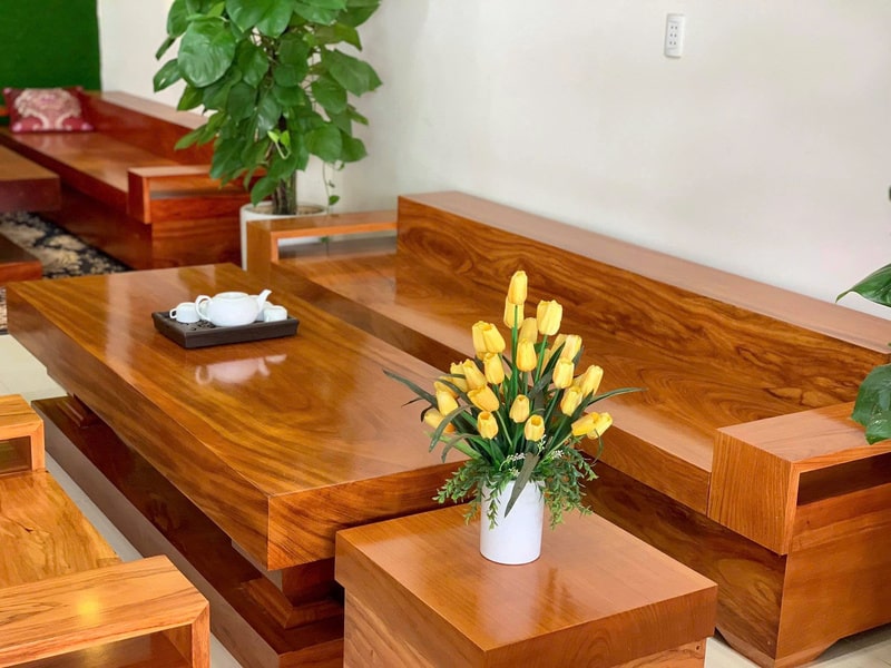 bàn ghế gỗ phòng khách nguyên khối