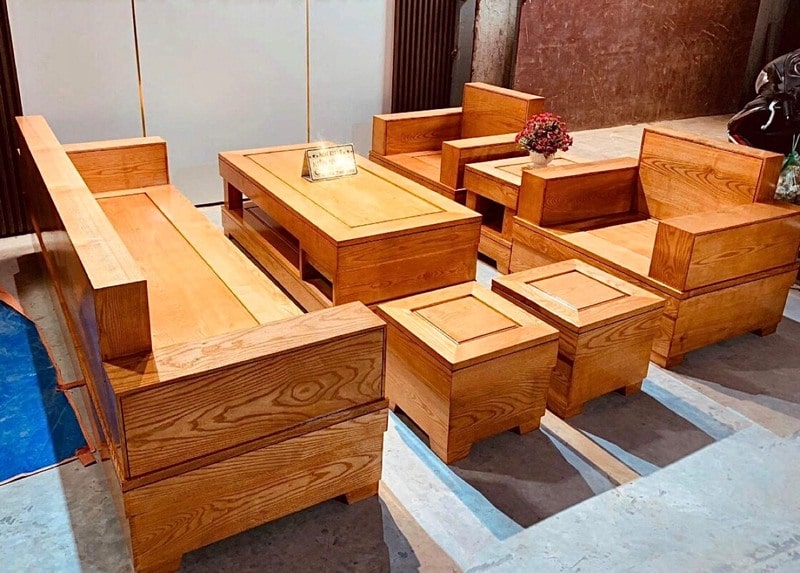 bàn ghế gỗ phòng khách nguyên khối