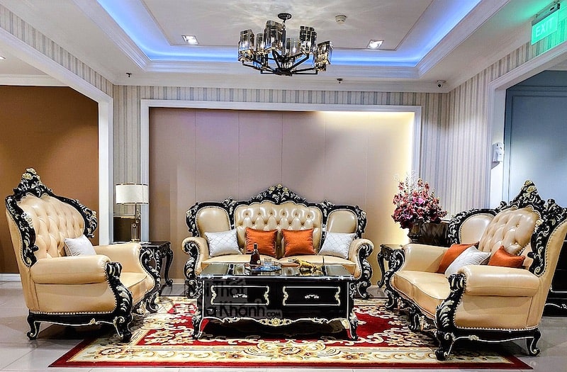 bàn ghế gỗ phòng khách tân cổ điển