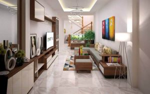 bàn ghế gỗ phòng khách nhà ống